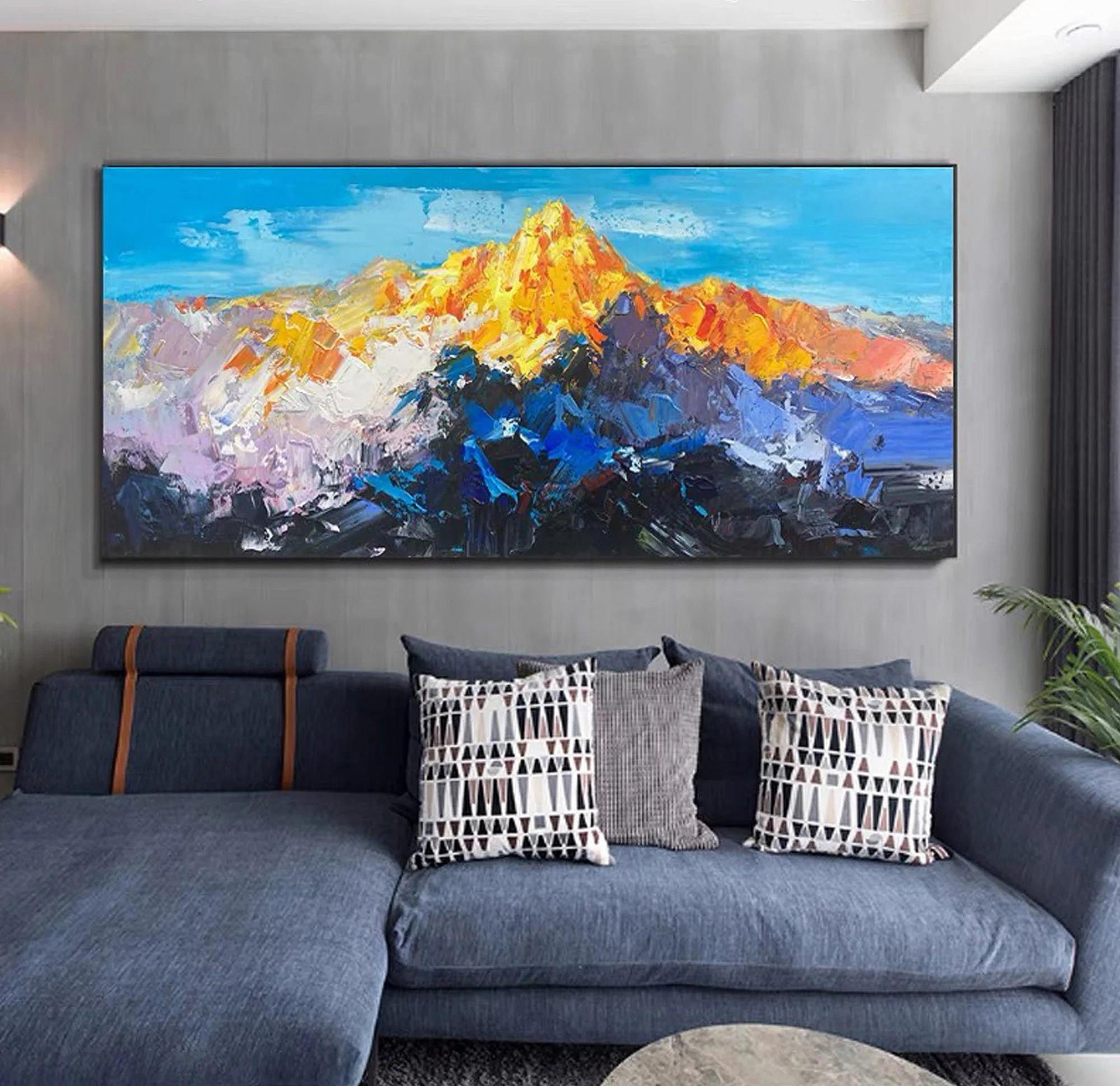 montagne bleu or par texture de décor de mur de couteau à palette Peintures à l'huile